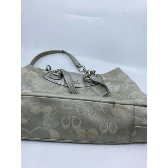 COACH Large Silver Jacquard Fabric Tote Bag - Picture 13 of 13